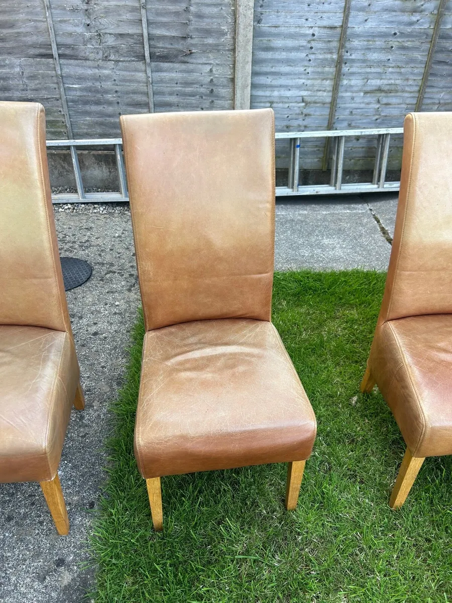 6 Tan leather chairs - Image 3