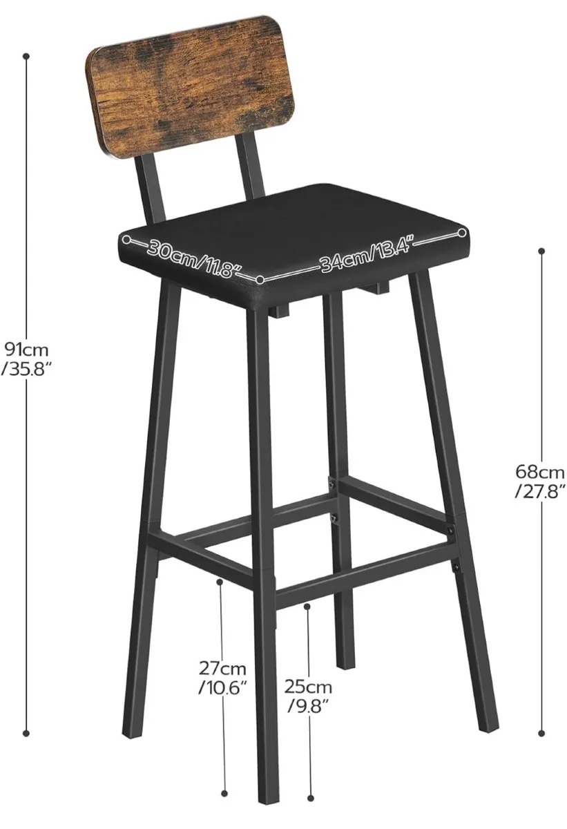Bar Stools Set of 2, PU Upholstered Breakfast Bar - Image 3