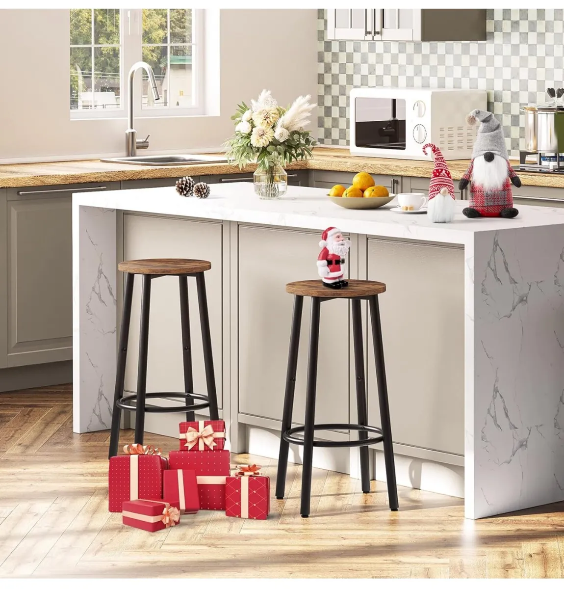Bar Stools Set of 2, Breakfast Round Bar Chairs wi - Image 4