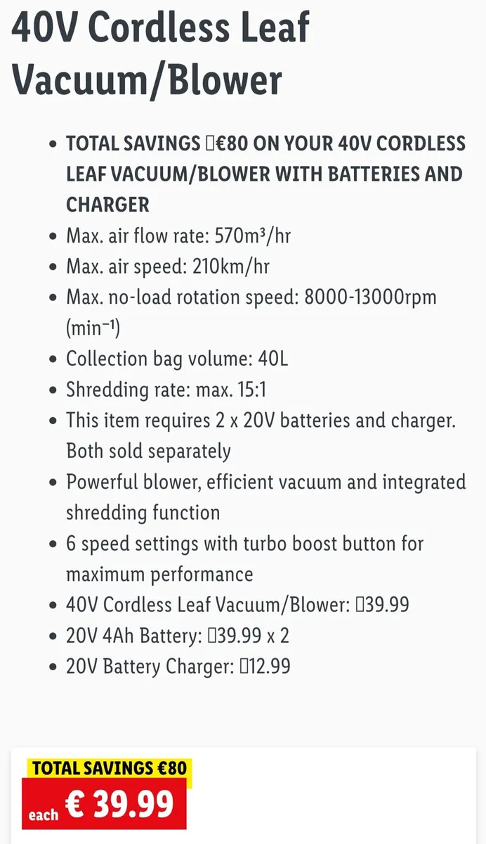 Parkside 40v Cordless Leaf Vacuum/Blower - Image 2