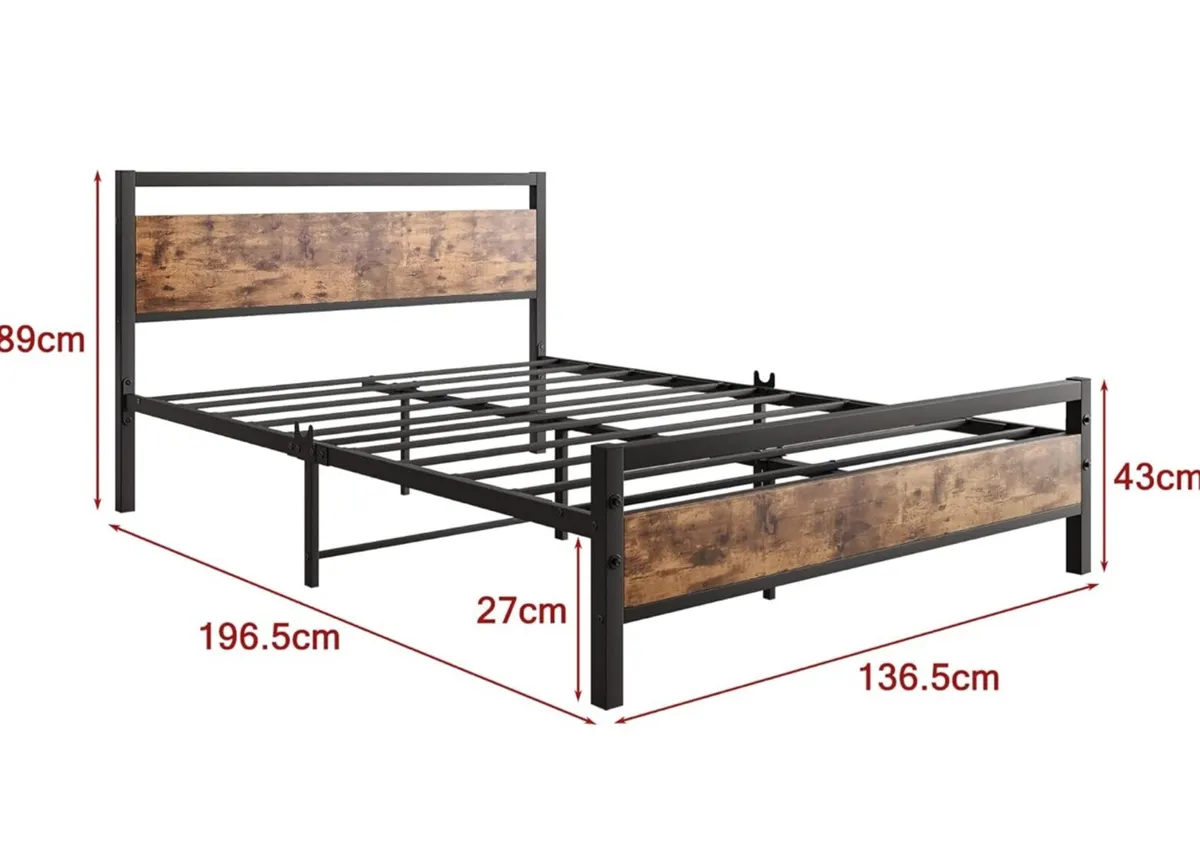 Double Bed Frames with Wood Headboard,Heavy Duty M - Image 3