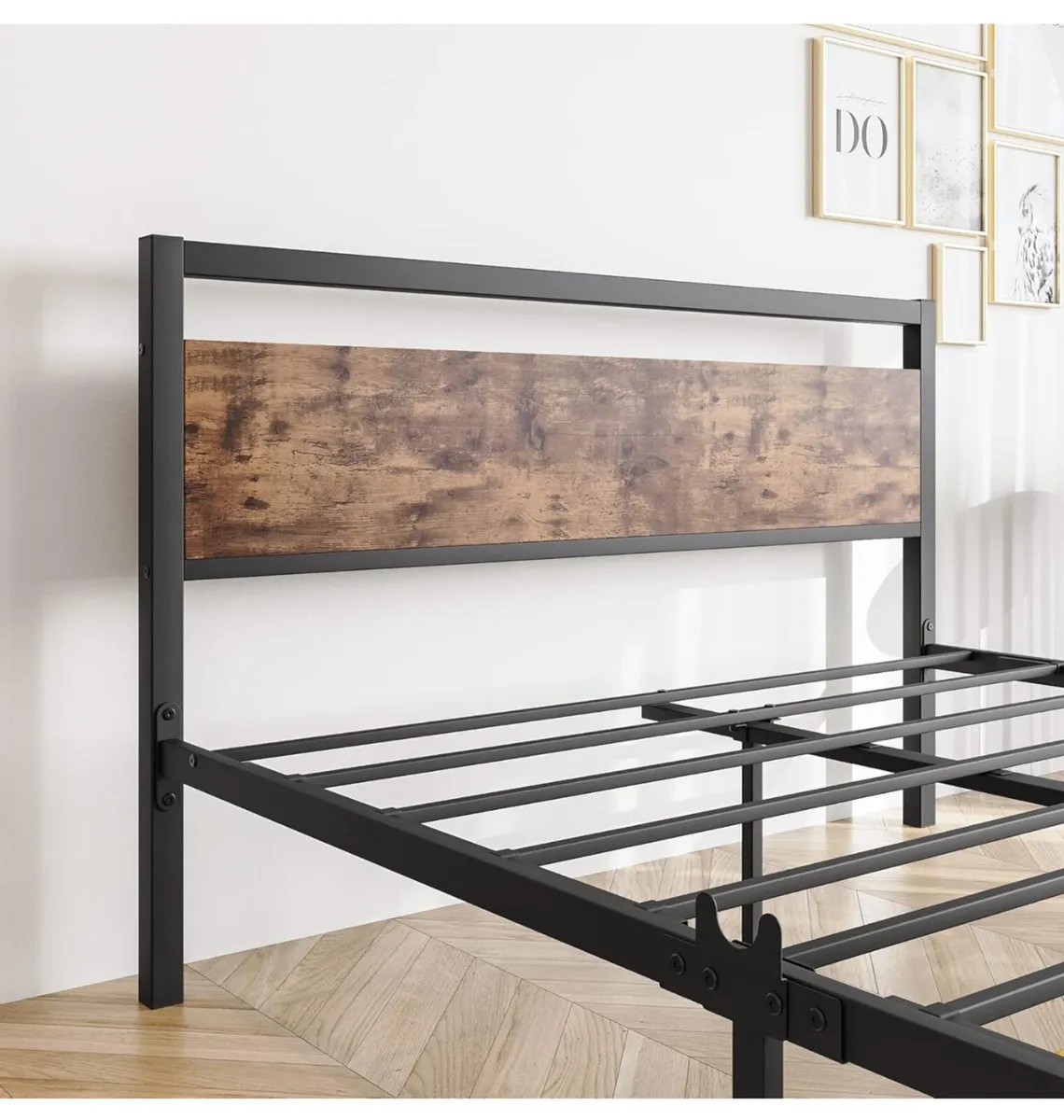 Double Bed Frames with Wood Headboard,Heavy Duty M - Image 4