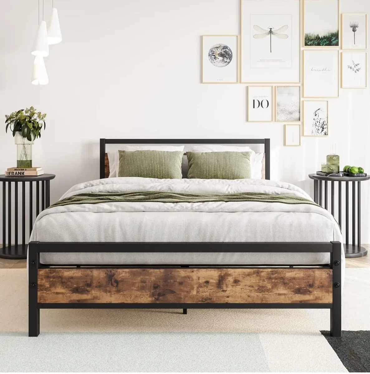 Double Bed Frames with Wood Headboard,Heavy Duty M - Image 3