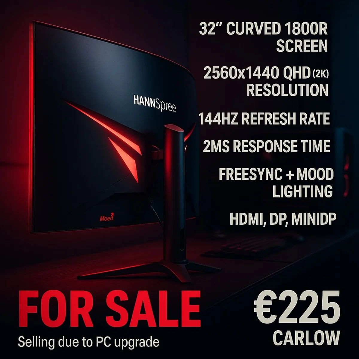“32’’ HANNspree HG324QJB Curved 2K Gaming Monitor - Image 1