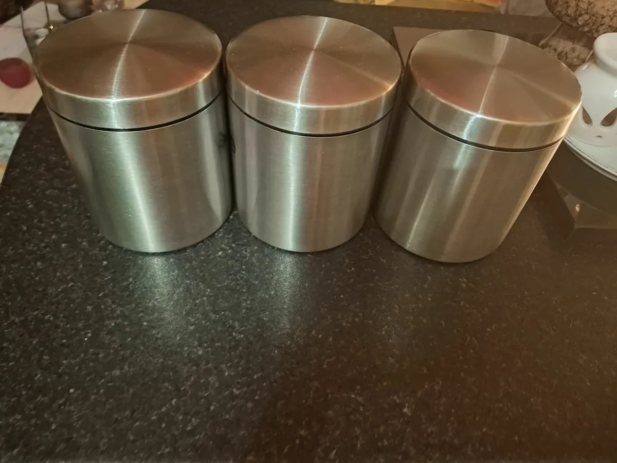 3 stainless steel coffee,  tea, sugar set..