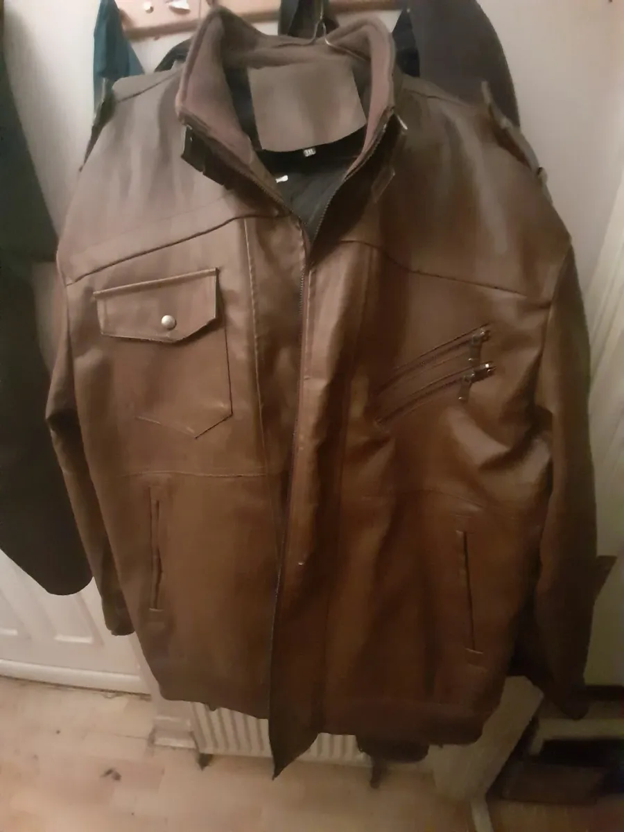 Leather looking jacket dark brown - Image 1