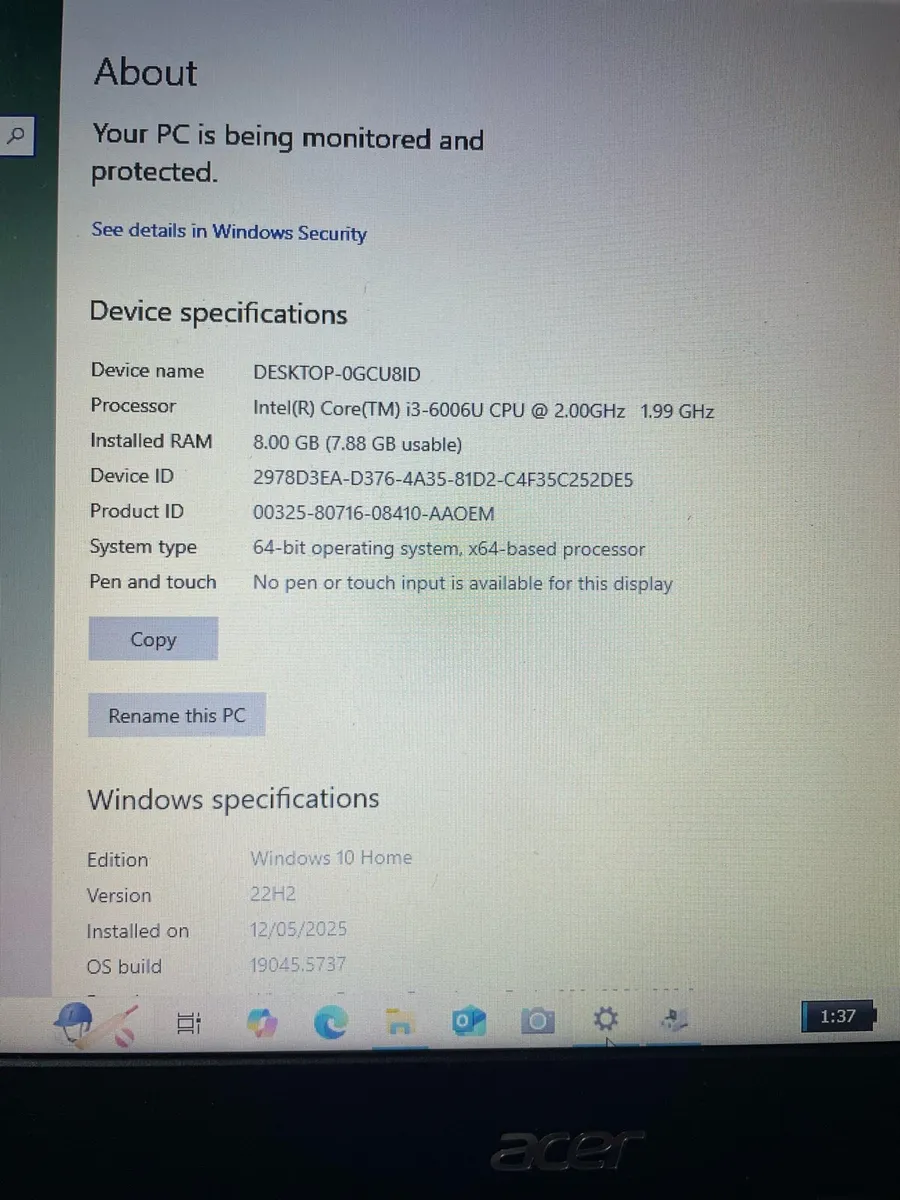 Acer laptop 8gb 1 TB hdd win 10 - Image 4
