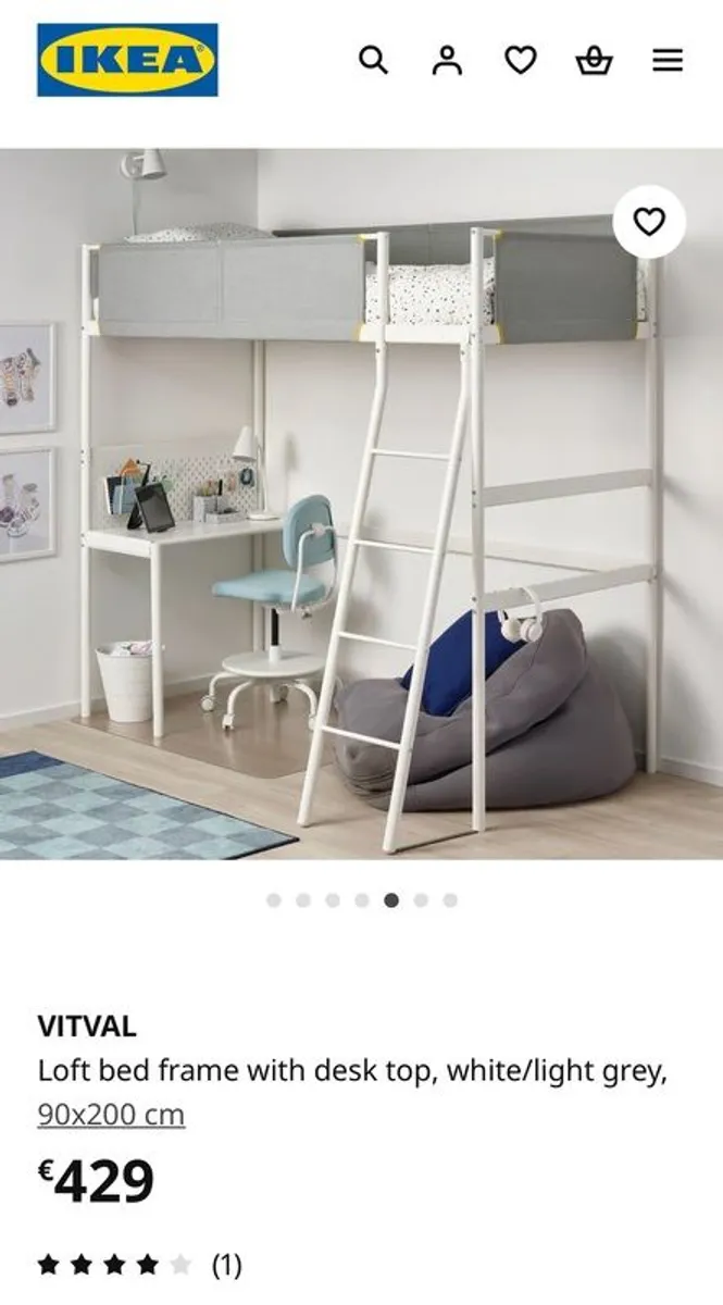 Loft bed with desk and mattress - Image 1