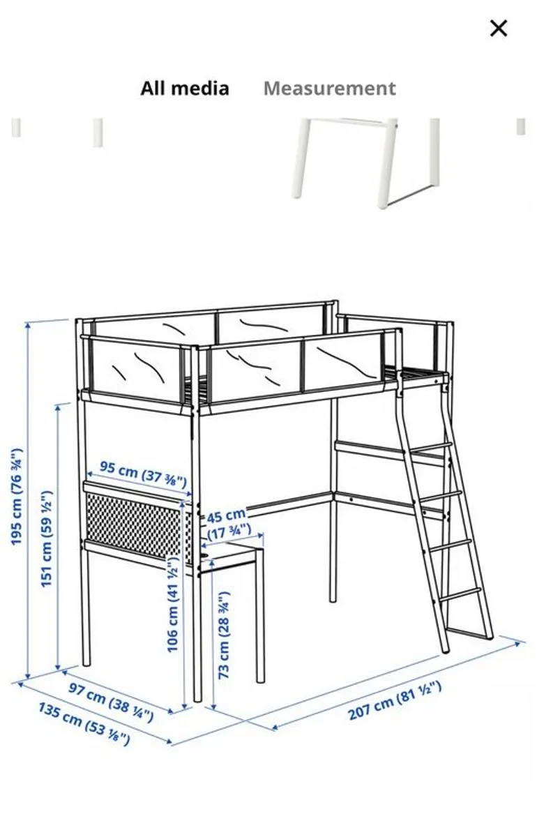 Loft bed with desk and mattress - Image 3