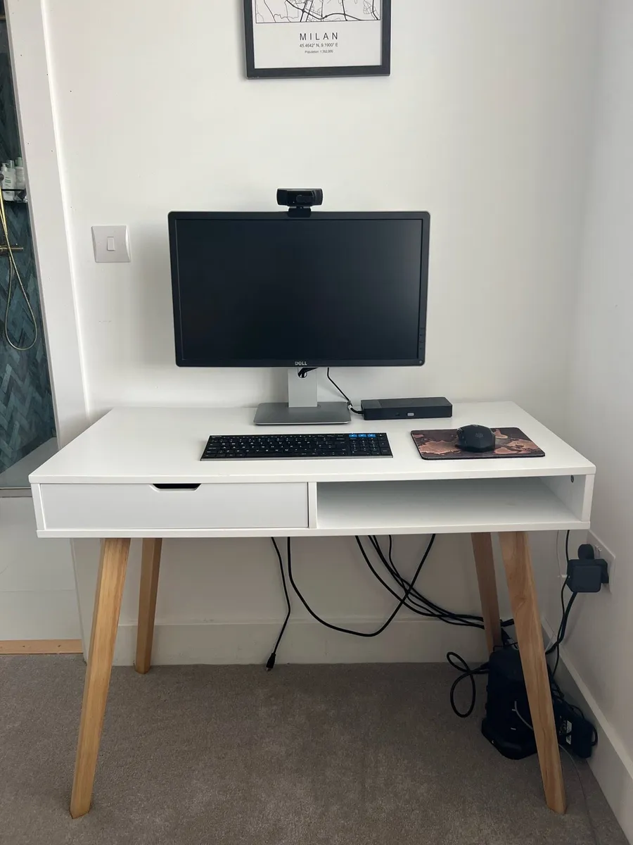 Office White Desk with Wooden Legs - Image 2