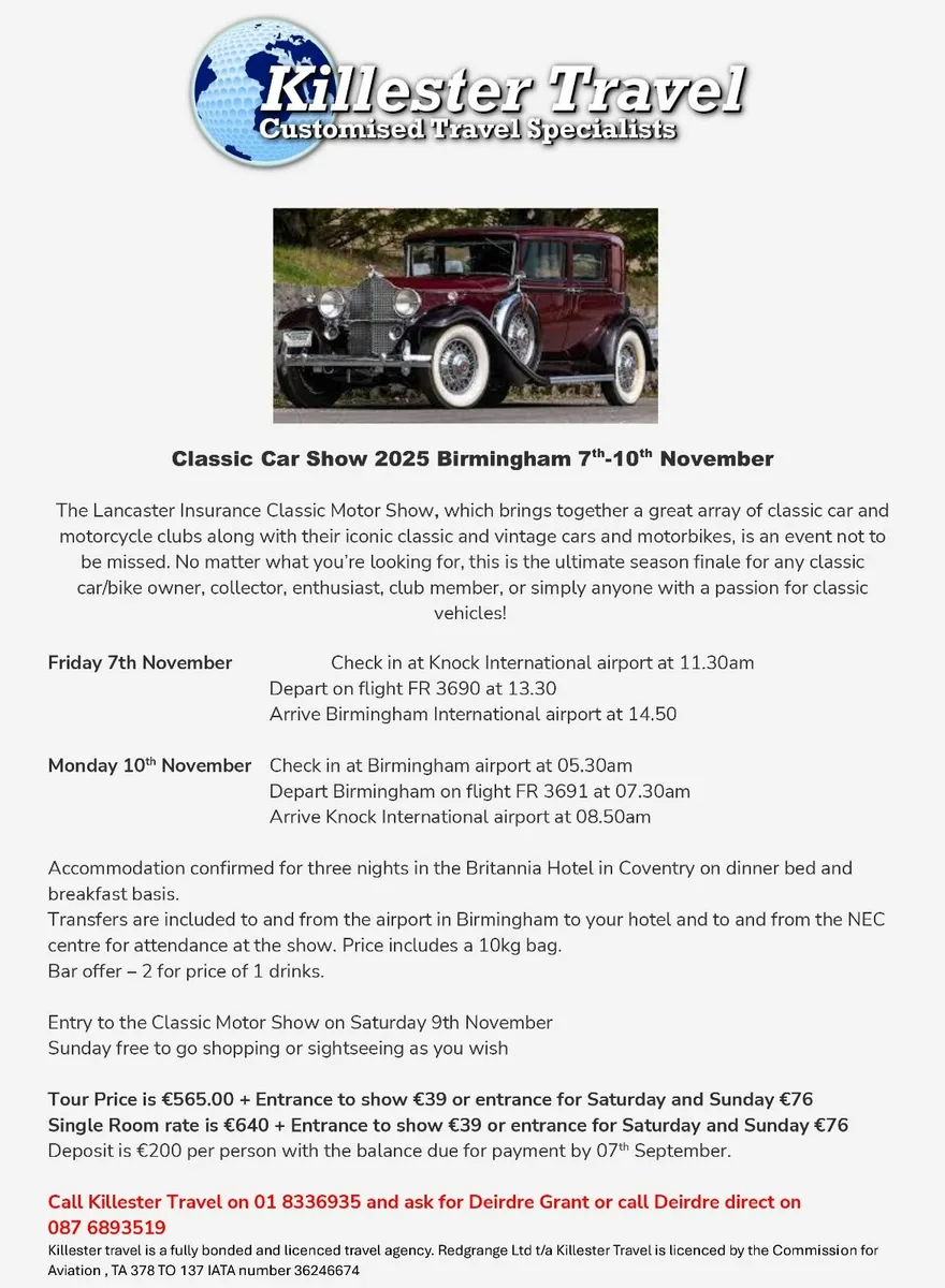 Weekend break to Classic car show in Birmingham