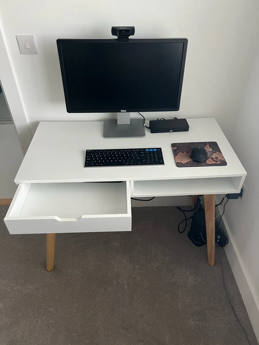 Office White Desk with Wooden Legs - Image 3