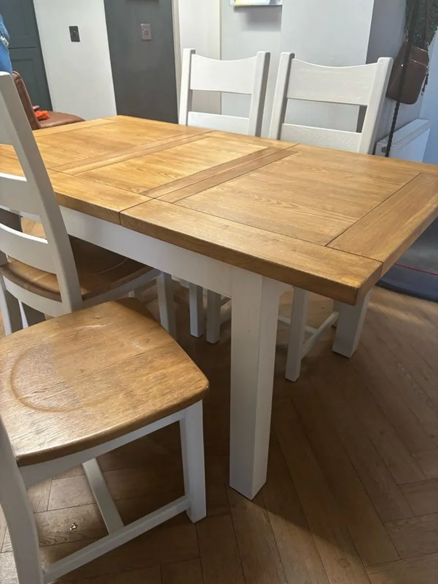 Small Extendable Dining Table & 4 Chairs Cream - Image 1