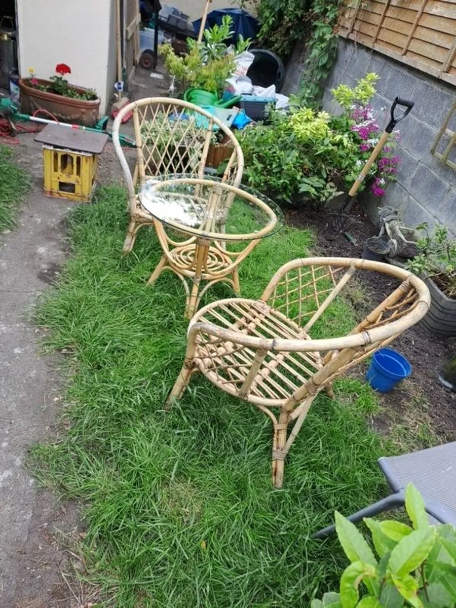 Bamboo Wicker Table and Chairs - Image 1