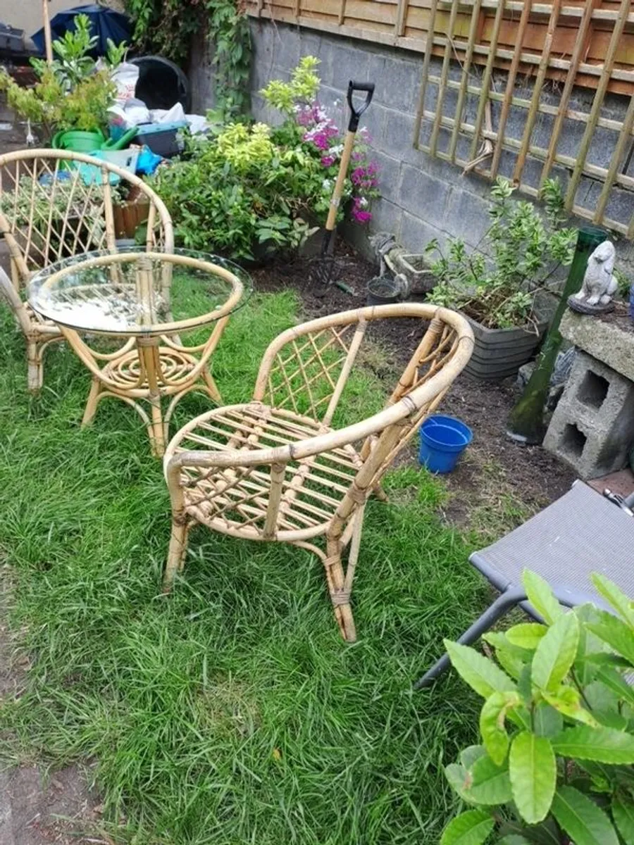 Bamboo Wicker Table and Chairs - Image 2
