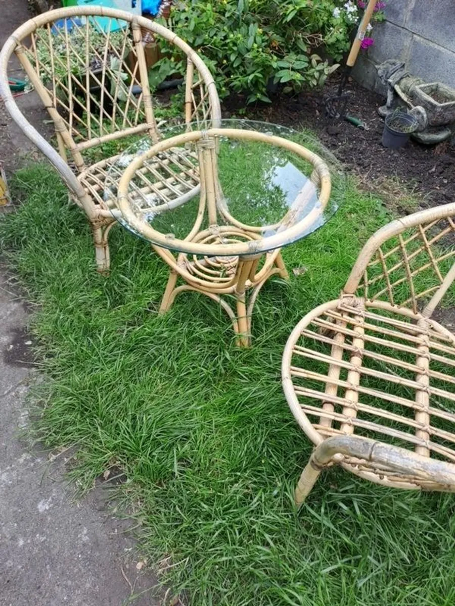 Bamboo Wicker Table and Chairs - Image 3