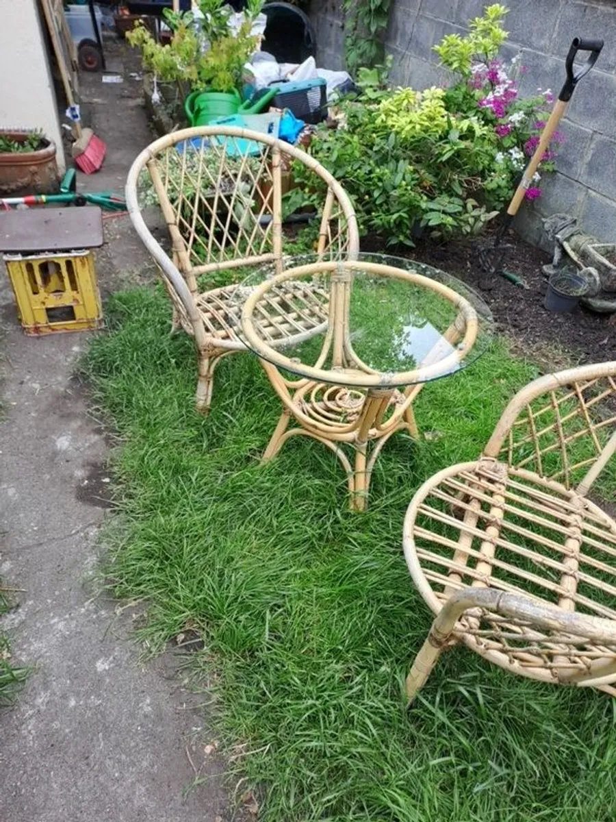 Bamboo Wicker Table and Chairs - Image 4
