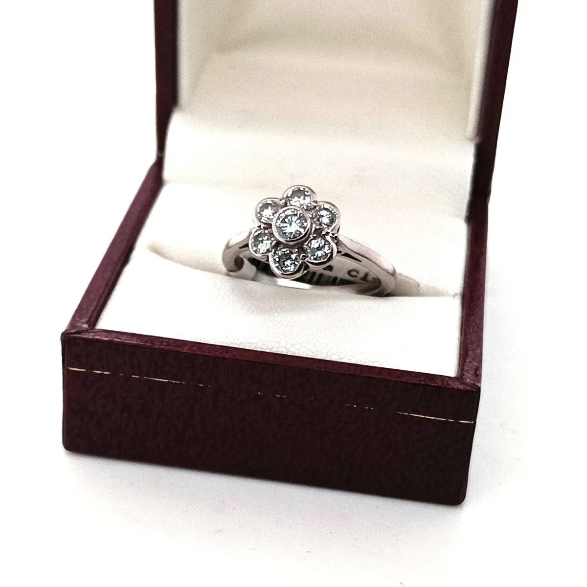 Antique Edwardian Diamond Cluster, Platinum Ring - Image 1