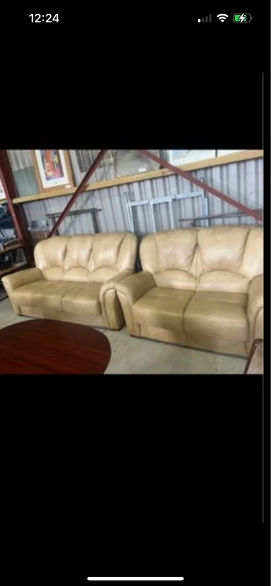 Cream leather 3+2 couch