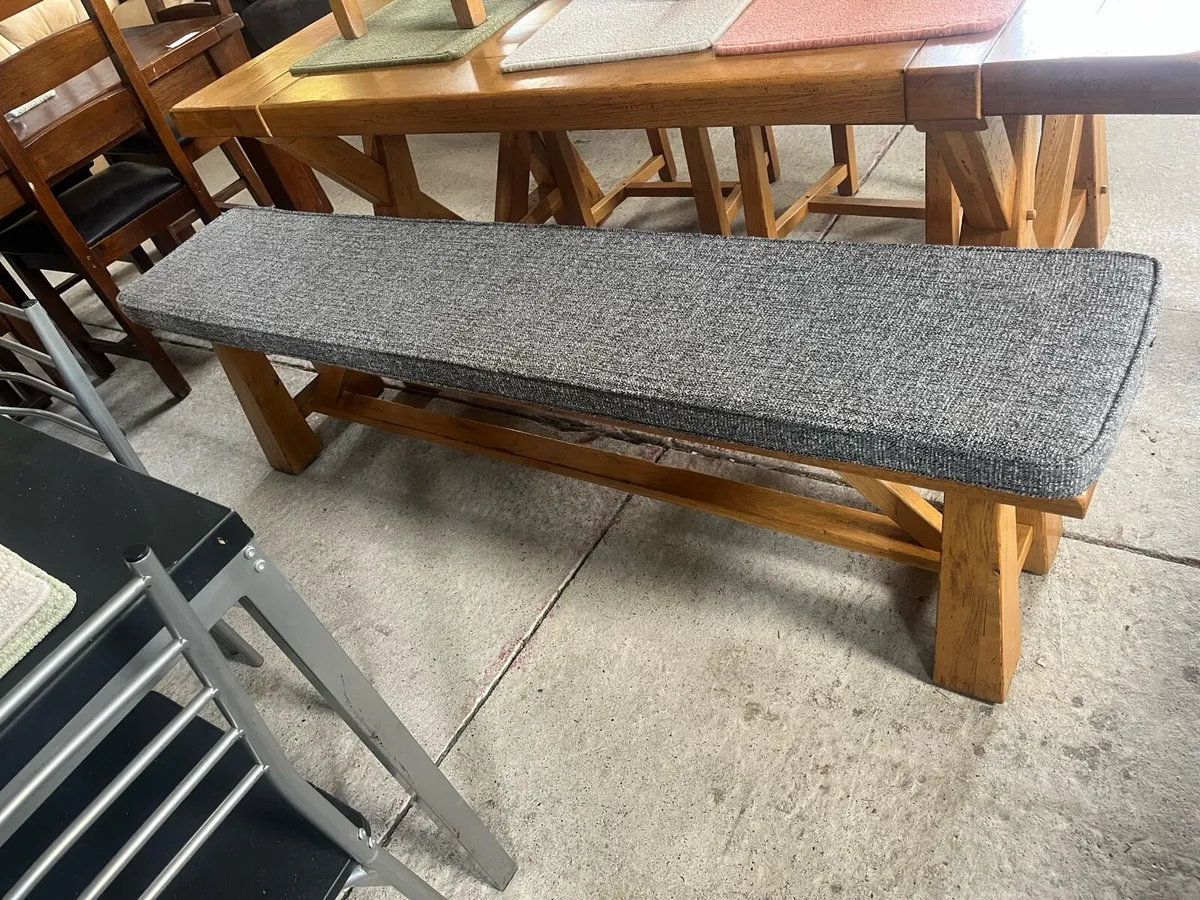Oak table and 4 chairs and bench - Image 4