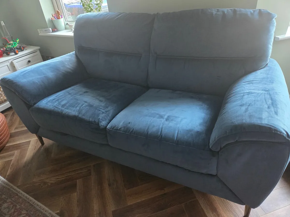 Blue Velvet 2 Seater Sofa - Image 1