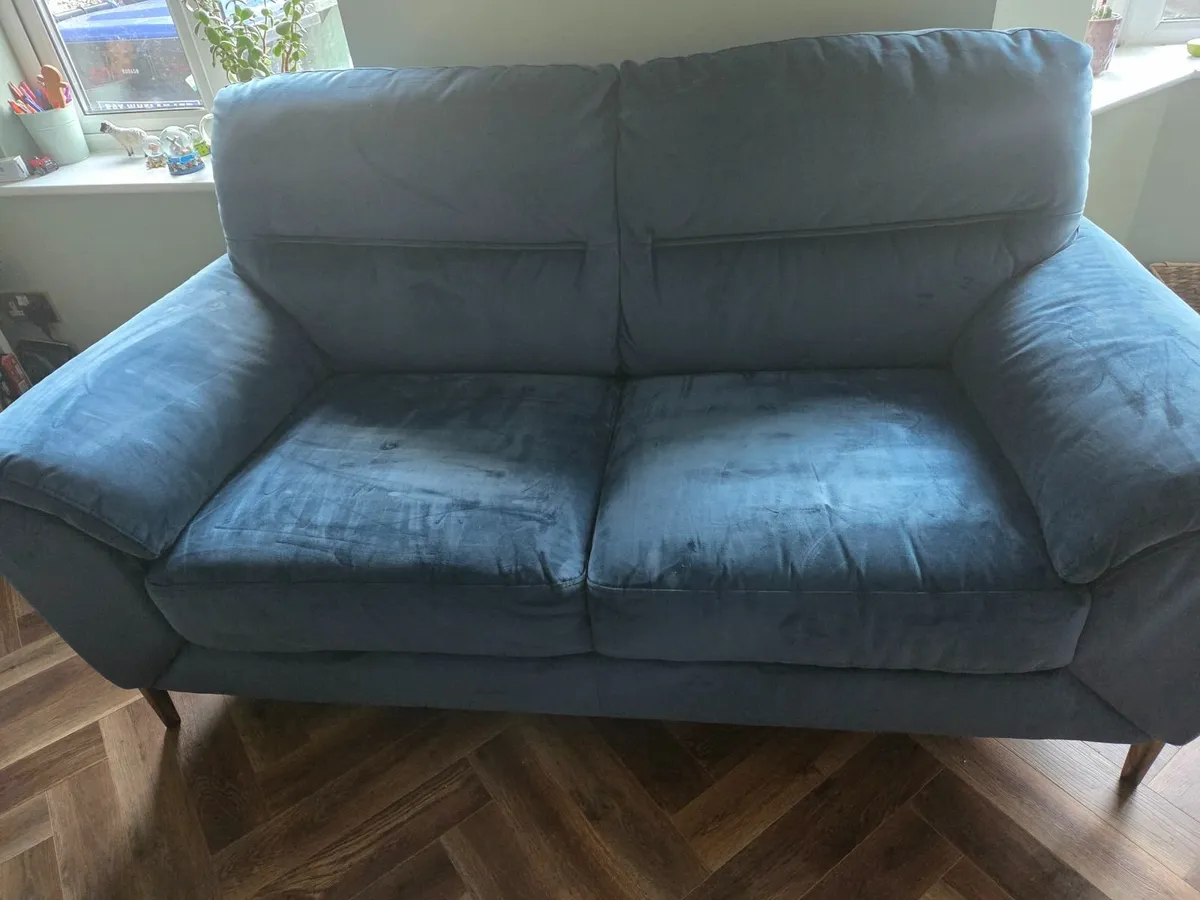Blue Velvet 2 Seater Sofa - Image 2