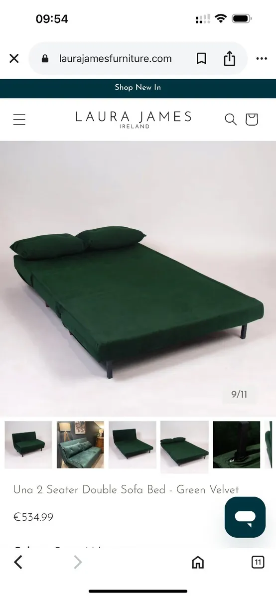 2 seater double sofa bed - green velvet - Image 4