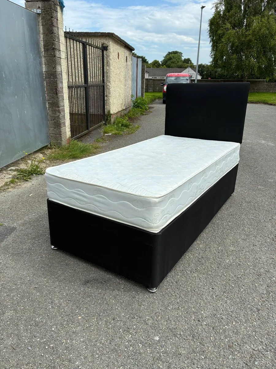 Black Single Bed with Mattress - Image 1