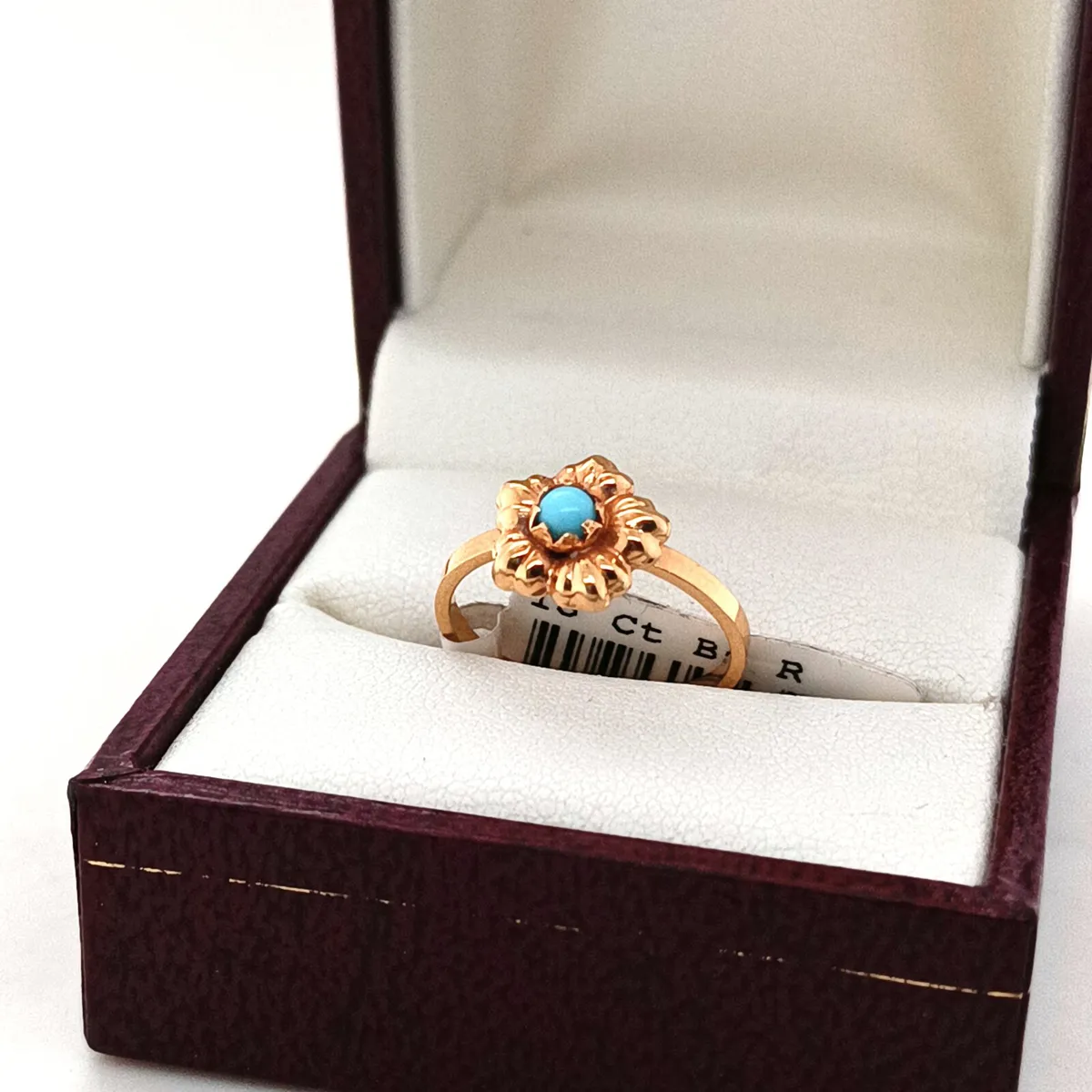 18k Yellow Gold & Turquoise Flower Ring - Image 1