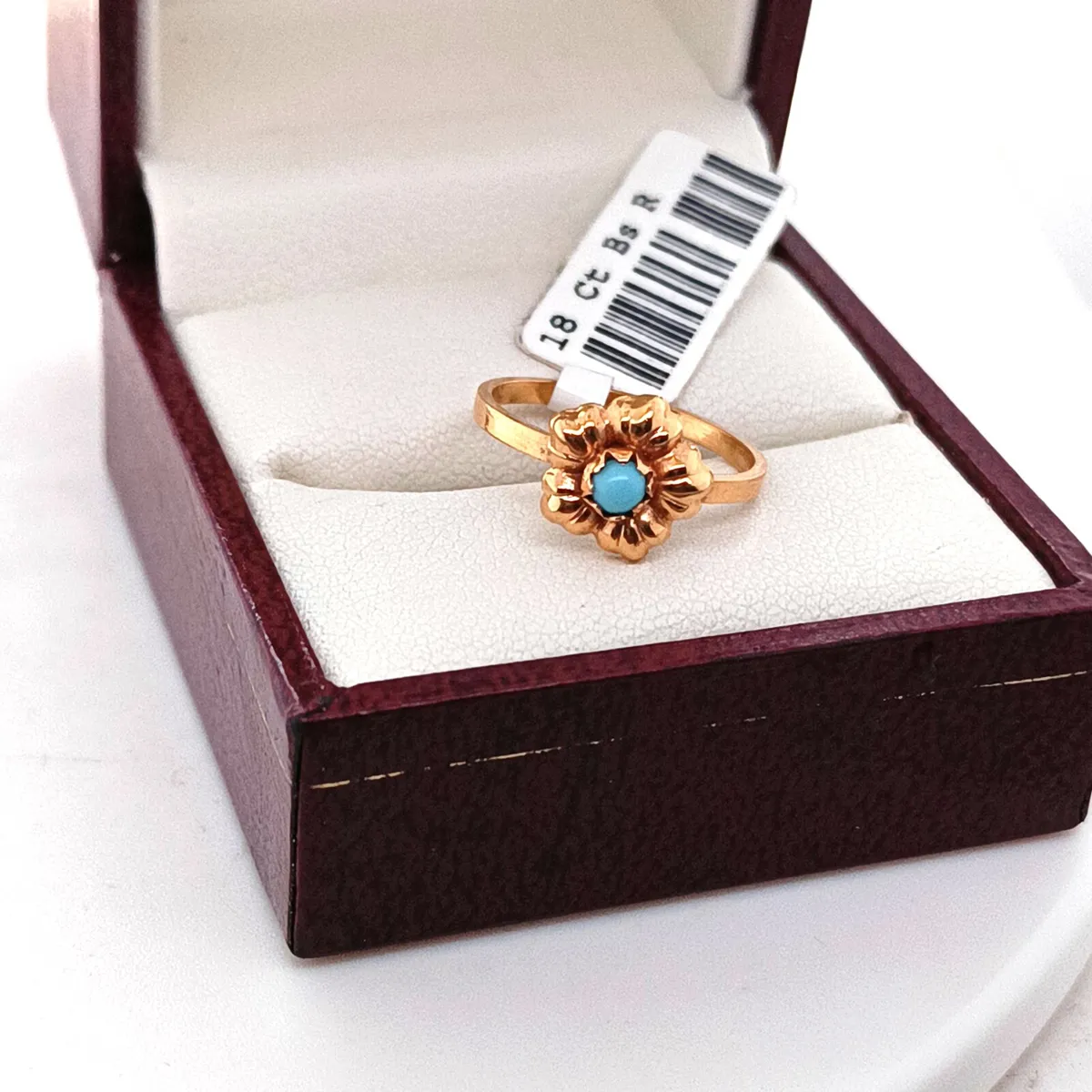 18k Yellow Gold & Turquoise Flower Ring - Image 4