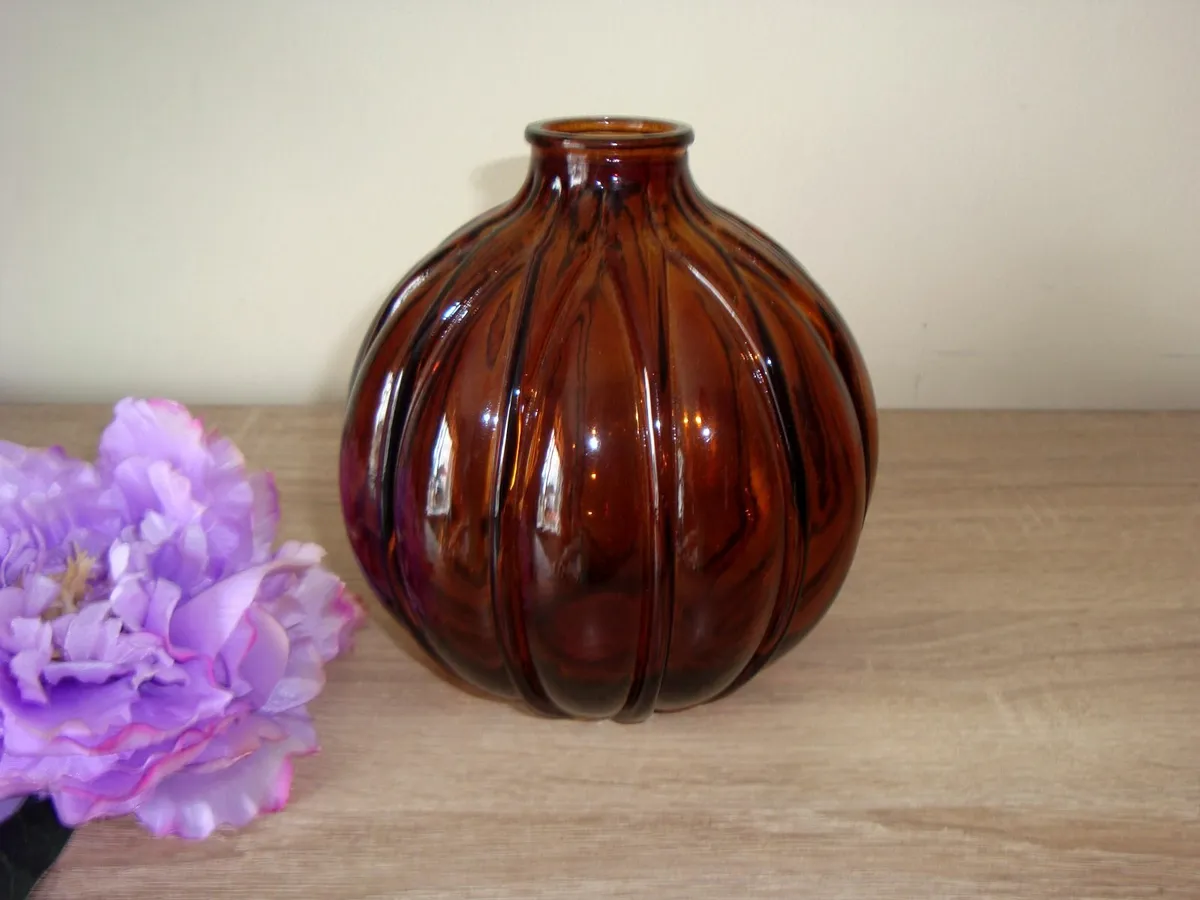 Brown amber glass vase H16cm - NEW - Image 1