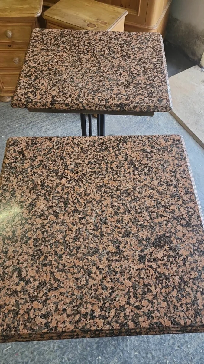 Pair of vintage granite top cast base tables - Image 4