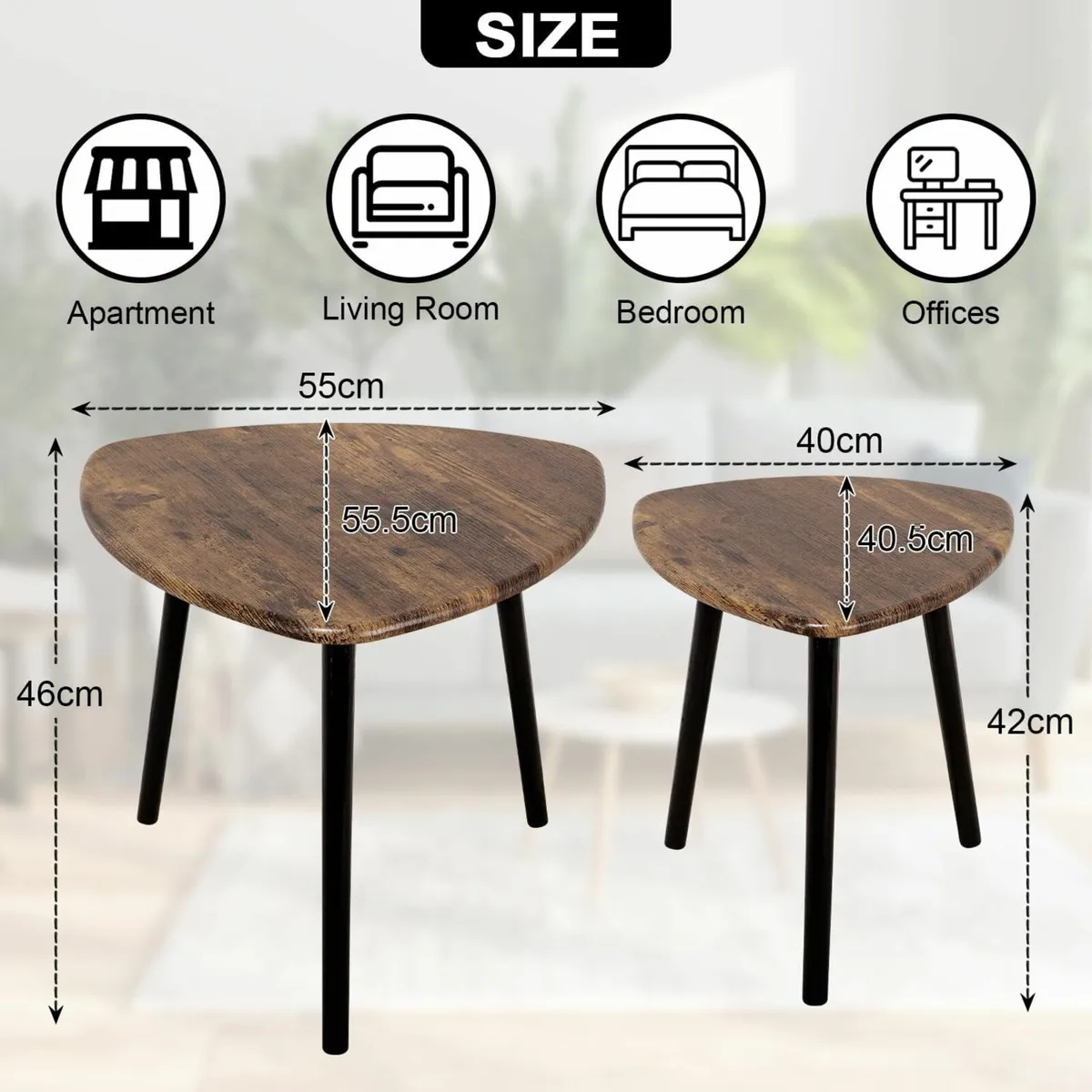 Set of 2 Nesting Coffee Table Triangular - Image 3