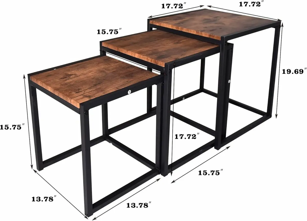 Nesting Coffee Table, Set of 3 End Tables Brown - Image 3