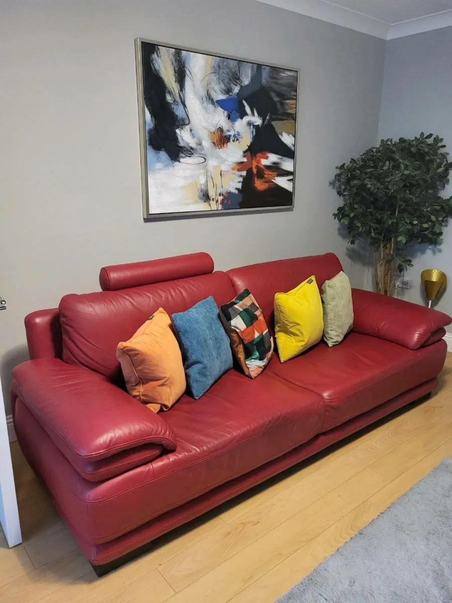 3 Piece Red Leather Sofa set - Image 1