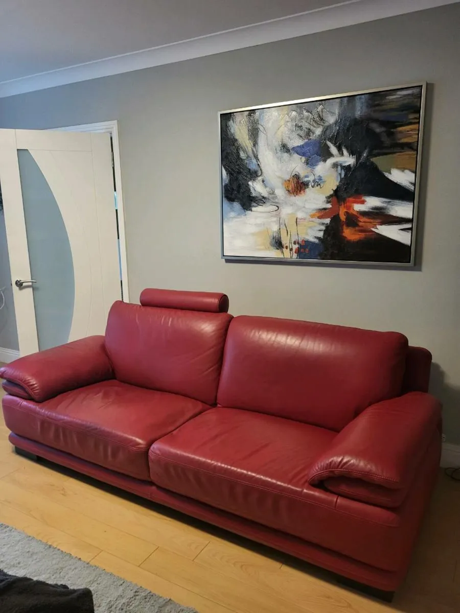 3 Piece Red Leather Sofa set - Image 2