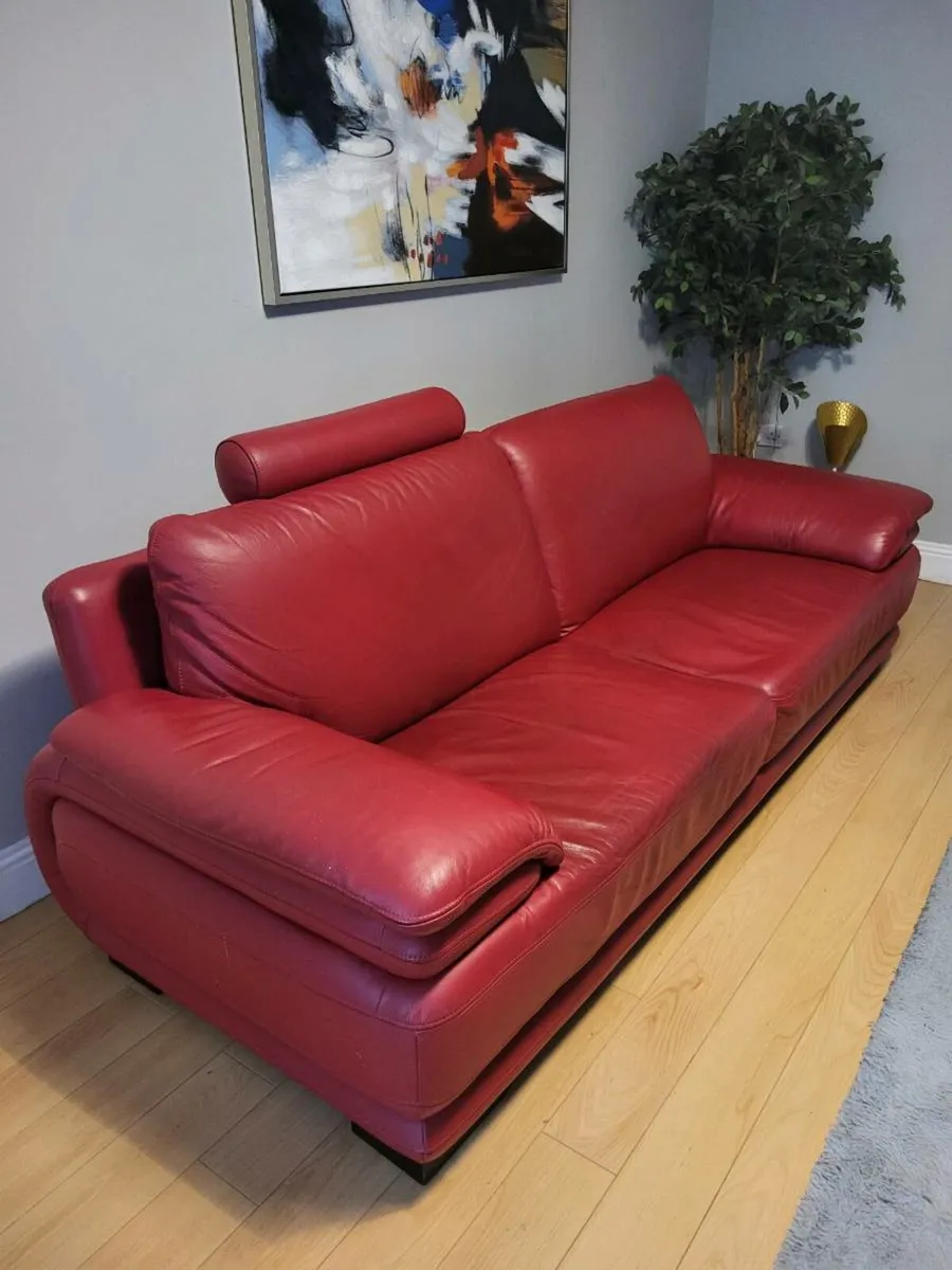 3 Piece Red Leather Sofa set - Image 3