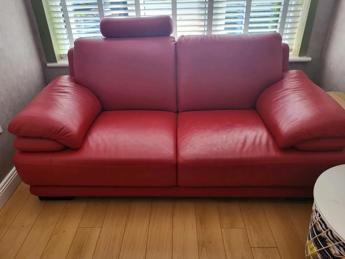 3 Piece Red Leather Sofa set - Image 4