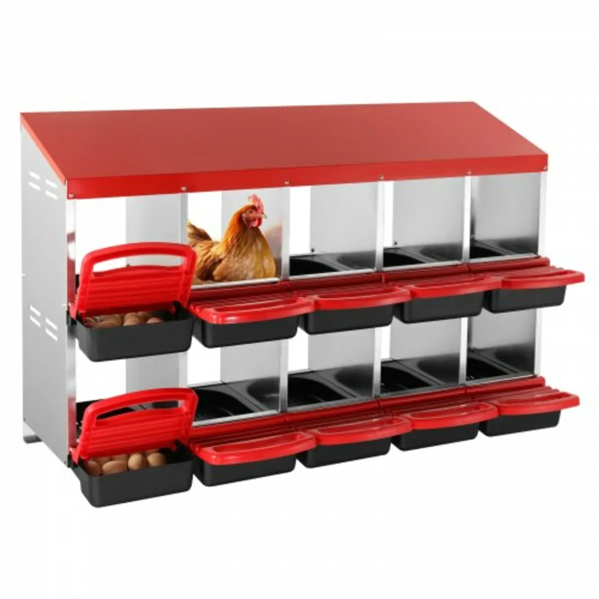 10-Compartment Chicken Nest Box Mental Box with In - Image 1
