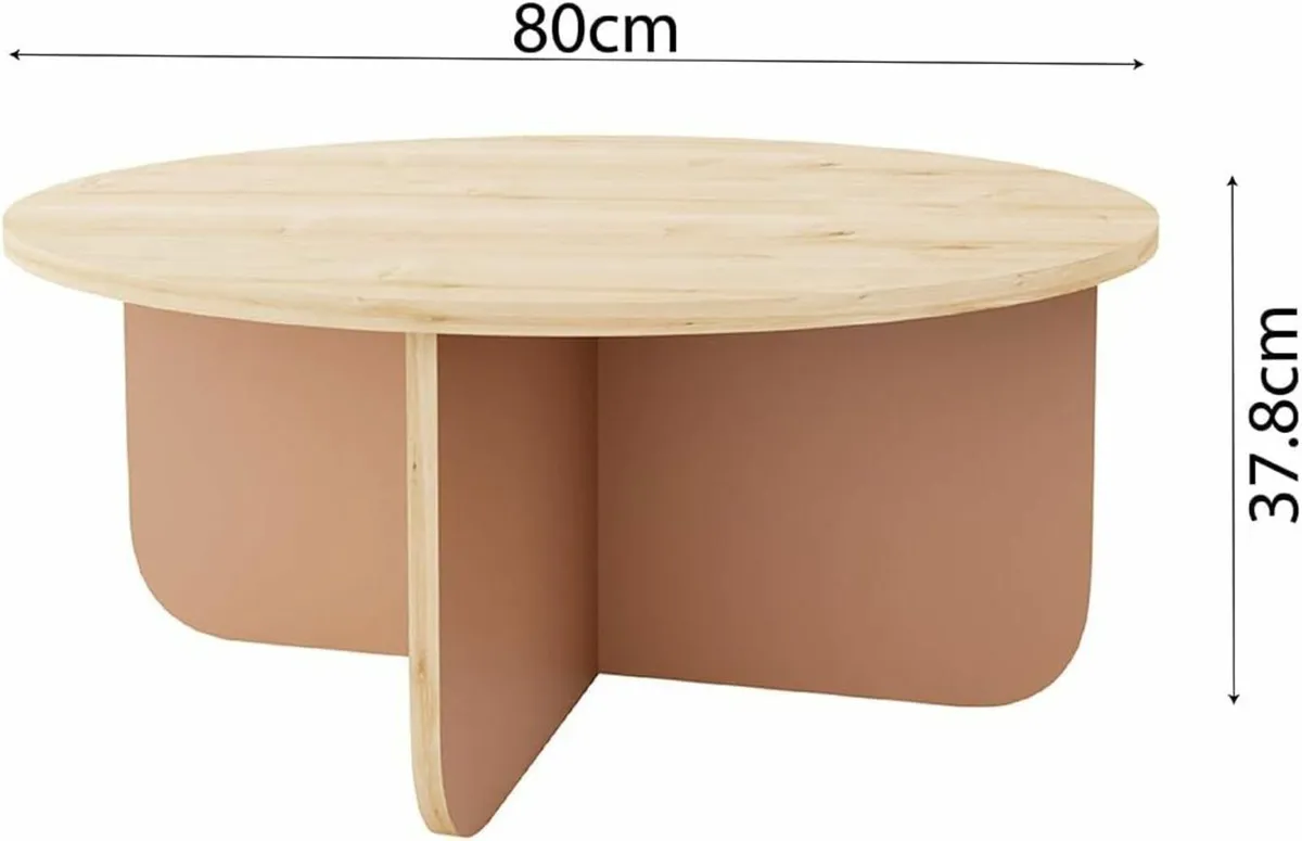 Oak & Terracotta Round Coffee Table - 80cm - Image 2