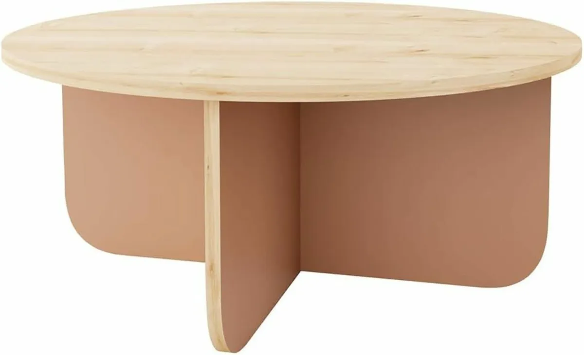 Oak & Terracotta Round Coffee Table - 80cm - Image 3