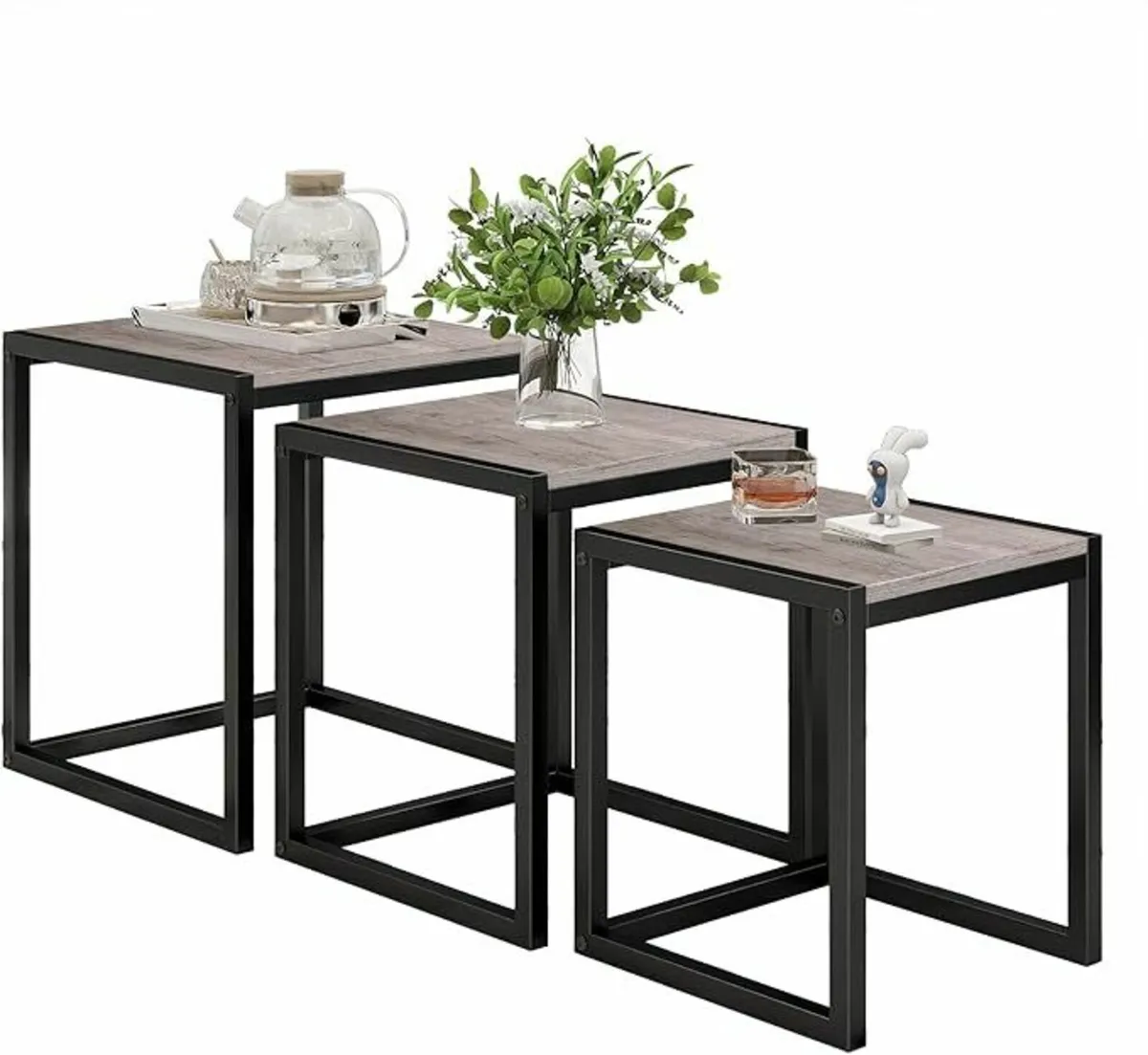 Coffee Table, Set of 3 End Metal Frame Living Room - Image 2