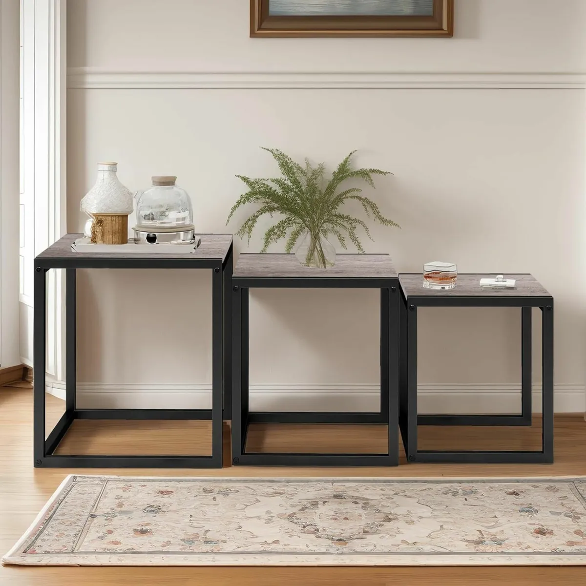 Coffee Table, Set of 3 End Metal Frame Living Room - Image 4