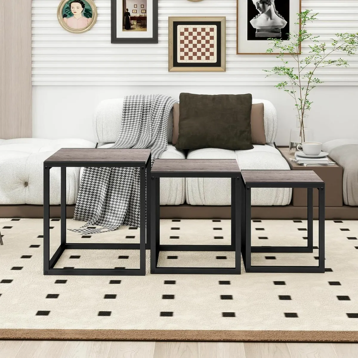 Coffee Table, Set of 3 End Metal Frame Living Room - Image 1