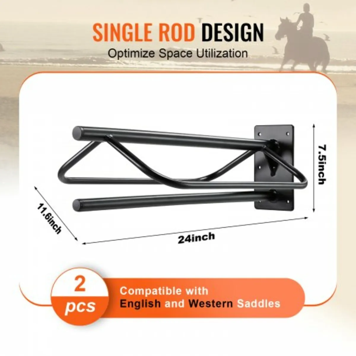 Saddle Rack with Pad Bar 2 Packs Wall Mounted Hors - Image 2