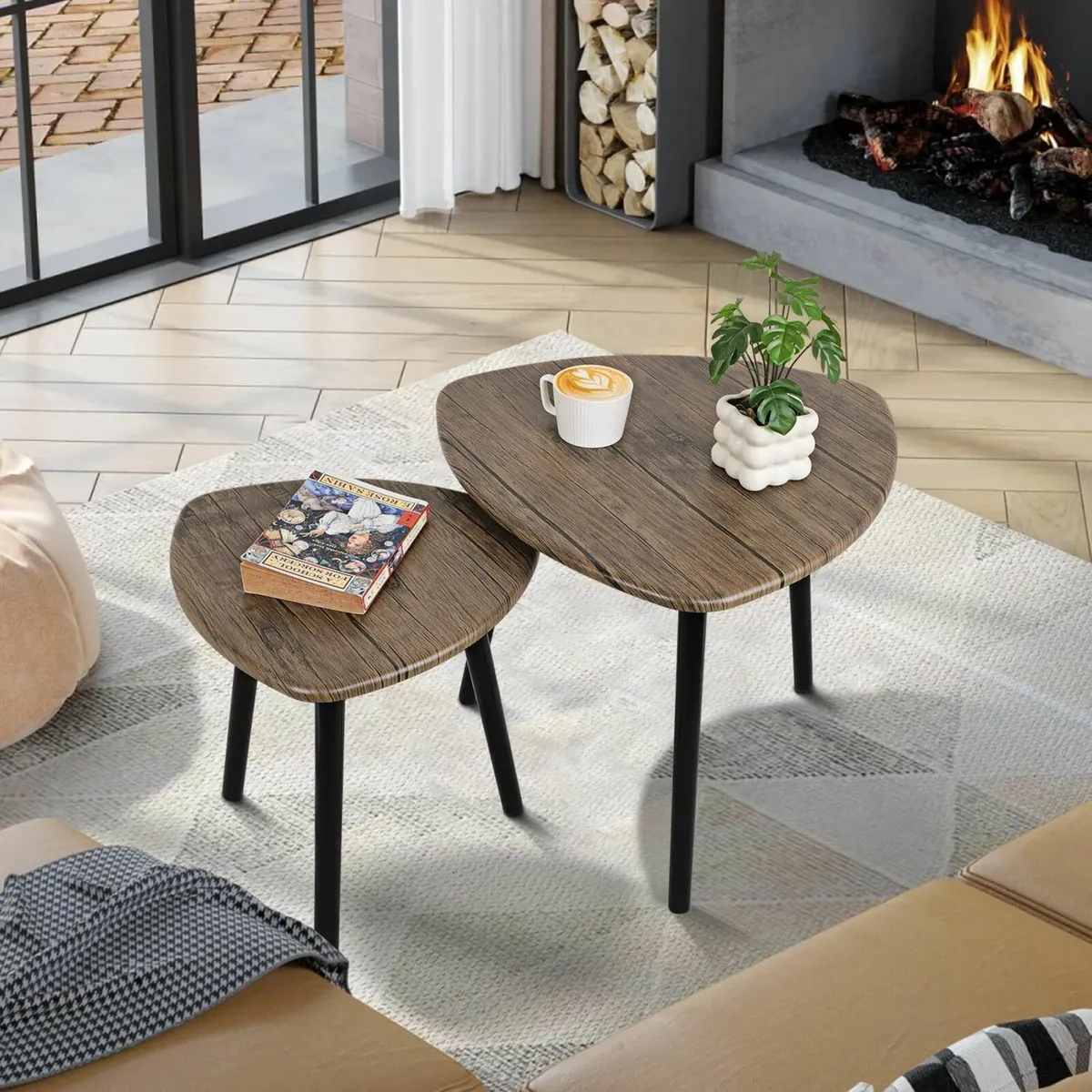 Coffee Table Set of 2 Modern Minimalist Wooden - Image 2