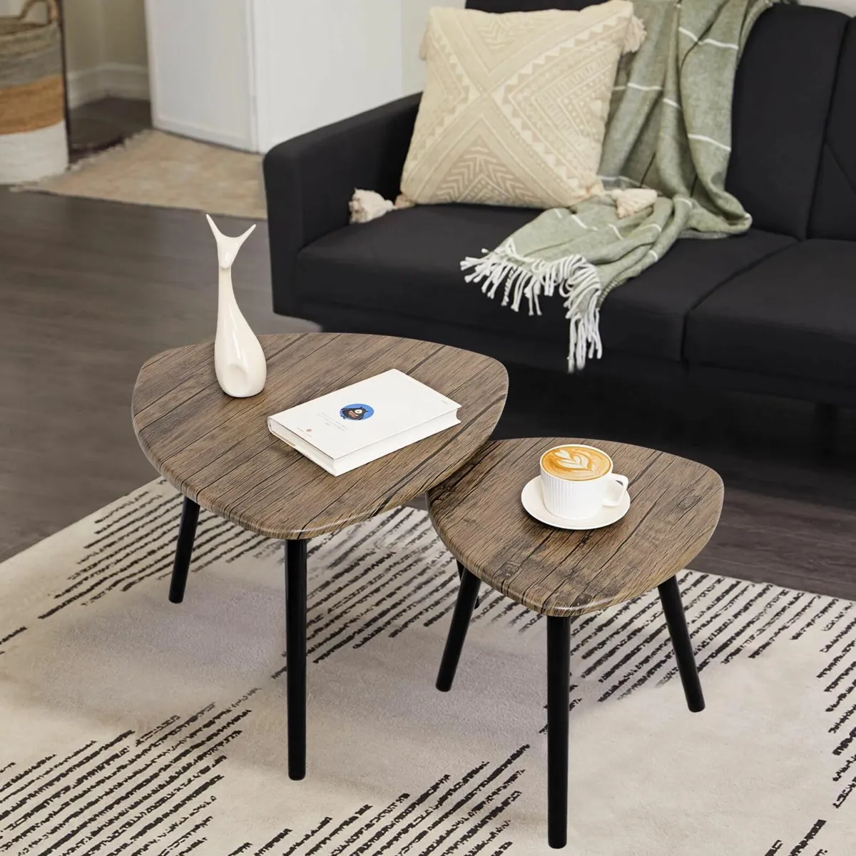 Coffee Table Set of 2 Modern Minimalist Wooden - Image 3