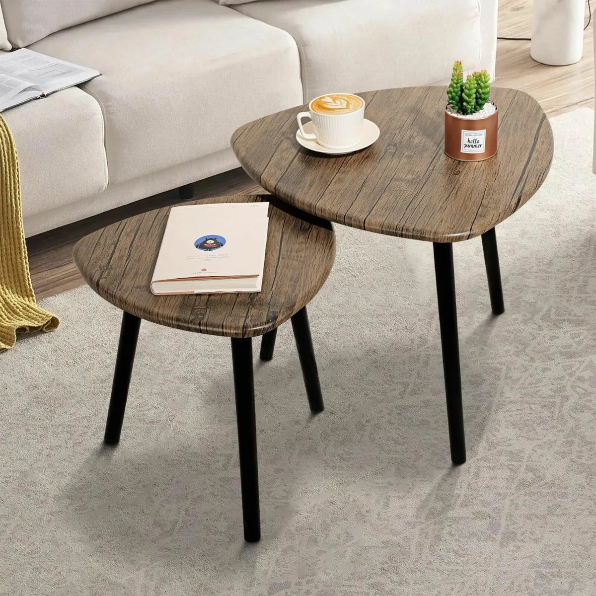 Coffee Table Set of 2 Modern Minimalist Wooden - Image 4