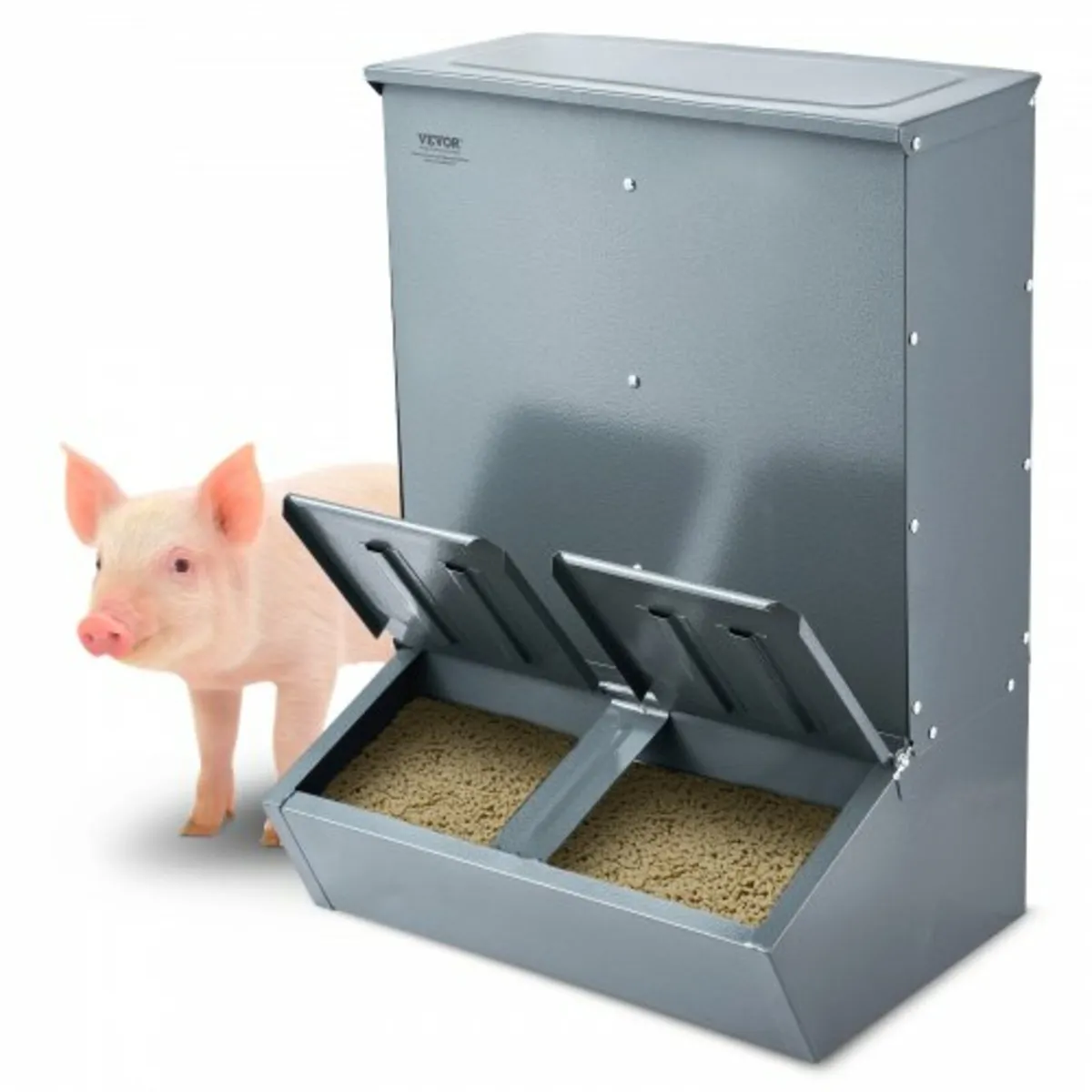 Hog Feeder 3.7 Bushel Metal Double Door Pig Feeder - Image 1