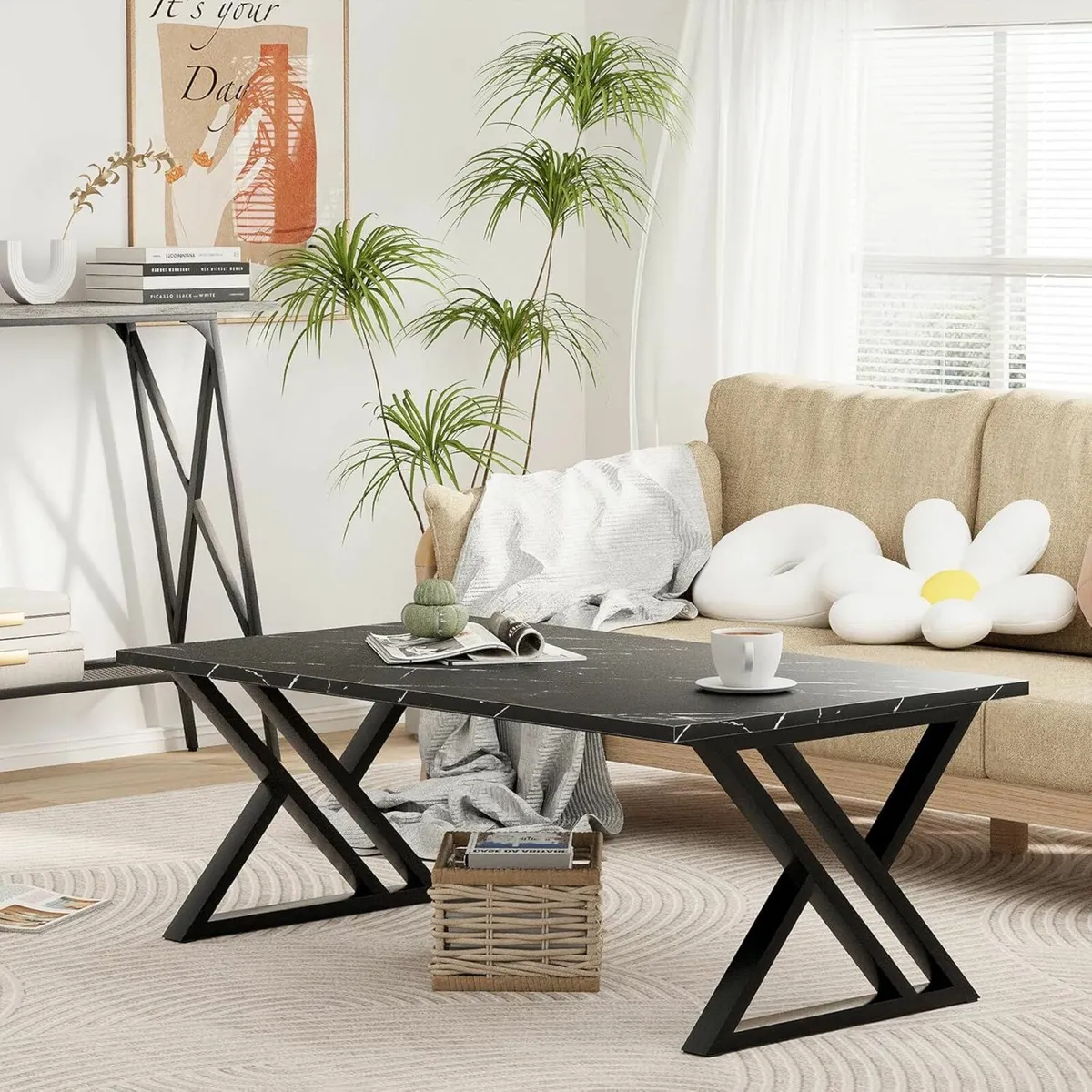Coffee Table, Living Room Tea Table Black 100cm - Image 2